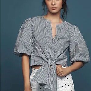 Maeve Blue and White Striped Tie-Front Blouse